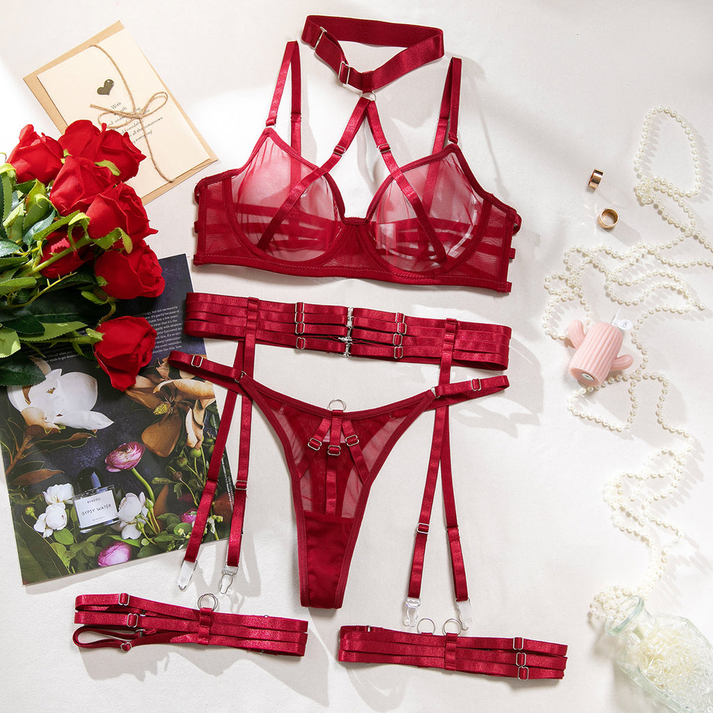 Halter Bra Four-Piece Lingerie Set