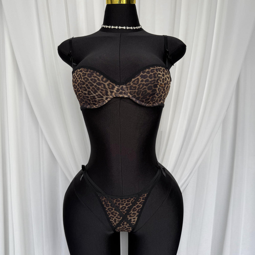Leopard Print French Bra & Ultra Thin Underwear