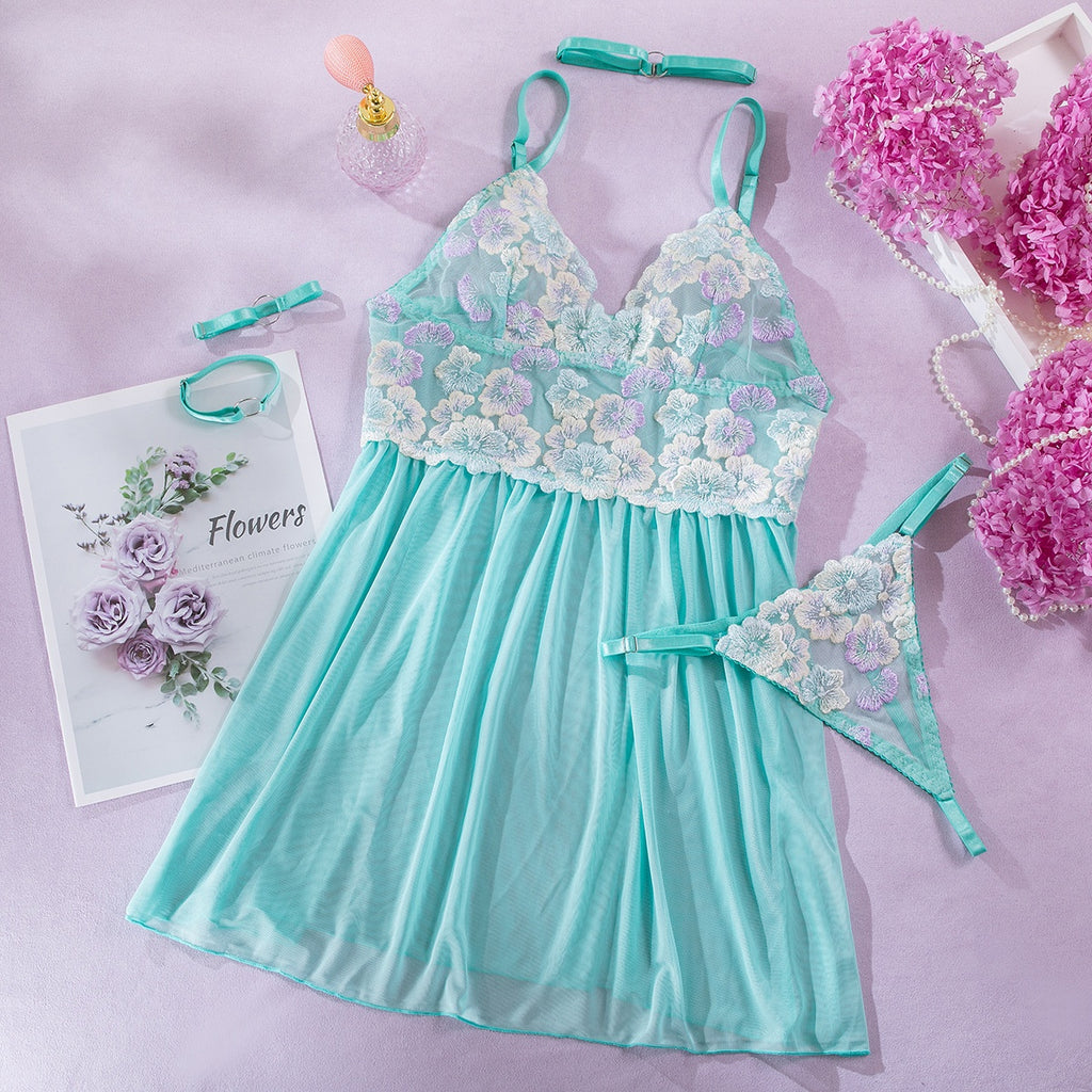 Embroidered and Lace Strap Four-Piece Set