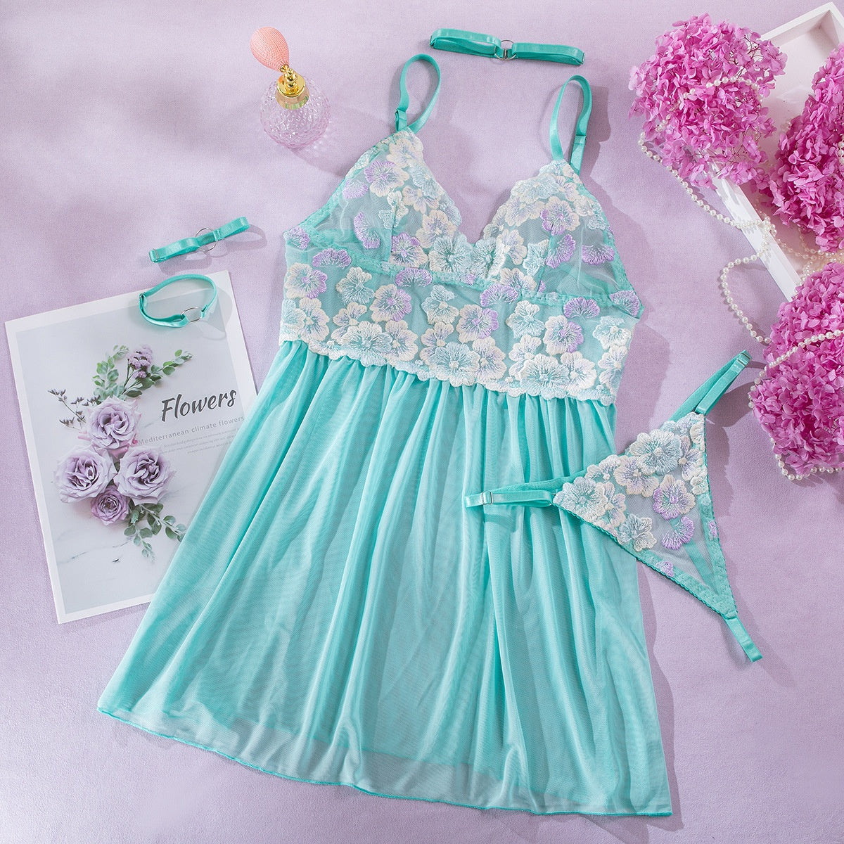 Embroidered and Lace Strap Four-Piece Set