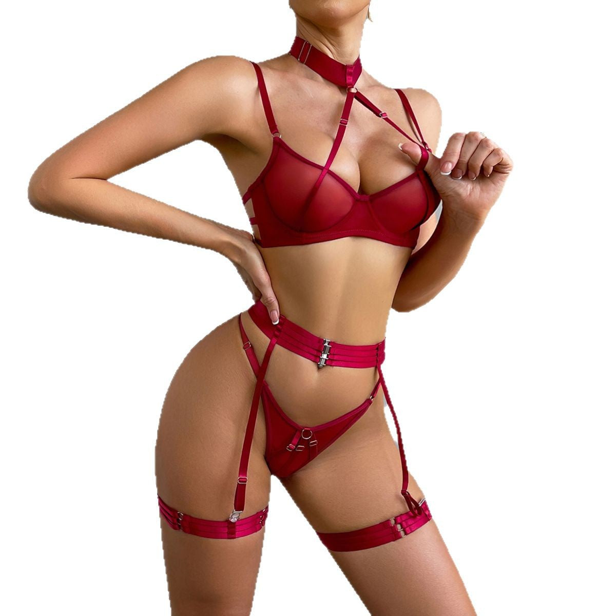 Halter Bra Four-Piece Lingerie Set